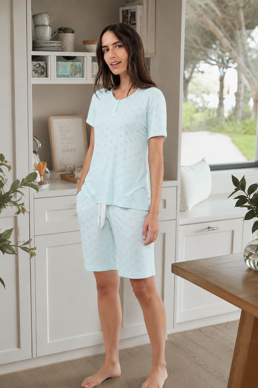 Lohe - Dames Pyjama Sterrenprint – Korte Mouwen &amp; Short – Zachte Viscose