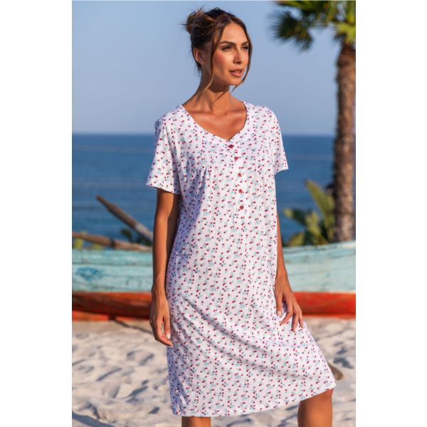 Barandi - Verona slaapkleed – dames nachtkleed in 100% katoen – licht &amp; ademend – zomers bloemenprint – korte mouw