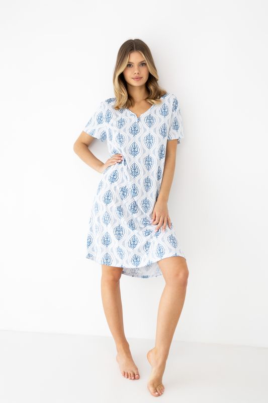 Sensis - Slaapkleed ''Jazmin'' Wit/ Blauwe blaadjes