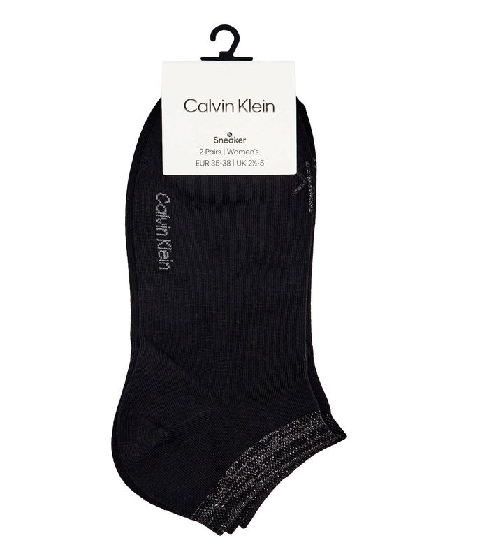 Calvin Klein - Dames Sneakersokken 2-Pack – Glitterboord – Modal Mix – Zwart