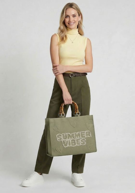 Emily &amp; Noah - Shopper "Joelle" medium - katoen, met middenvak - Khaki