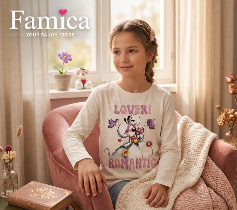 Diddl – Longsleeve T-shirt “Love Romantic” – Glitter Print – 100% Cotton PRE-ORDER 05/09/2026