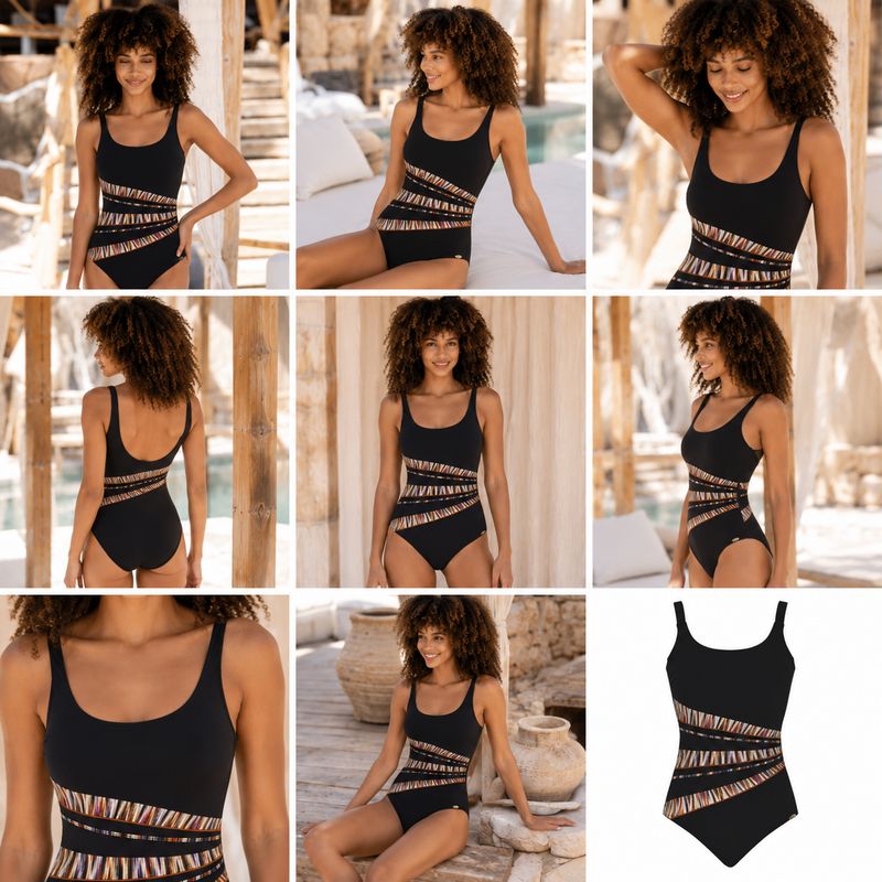 Sunflair Badpak - Zwart met Tailleaccent | Corrigerend &amp; Flatterend