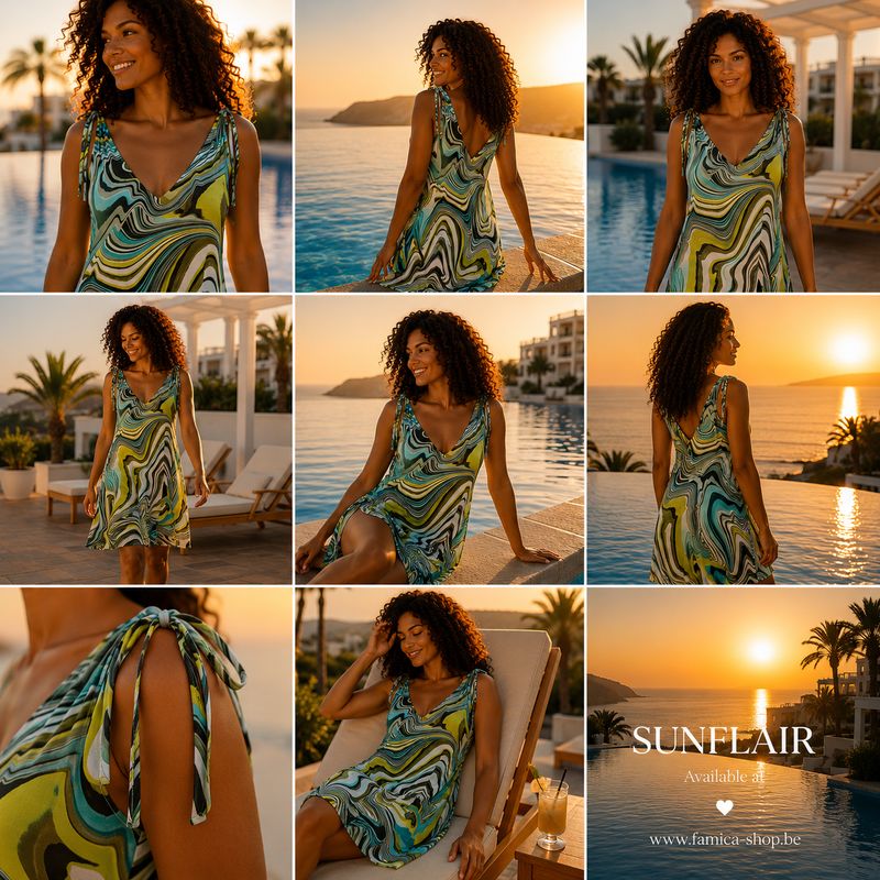 Sunflair - Strandjurk | Multicolor Groen-Blauw Abstract Design