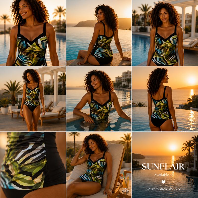Sunflair -  Tankini Groen-Blauw | Luxe Pasvorm met Corrigerend Effect