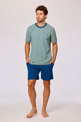 Woody - Heren Pyjama - Groen/Blauw Gestreept