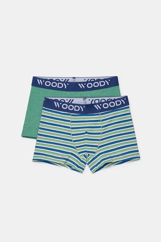Woody - Duopack Jongens Boxershorts - Groen + Streep