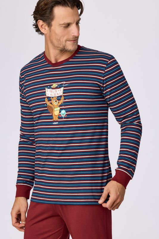 Woody - Jongens/Heren Pyjama - Donkerblauw Gestreept