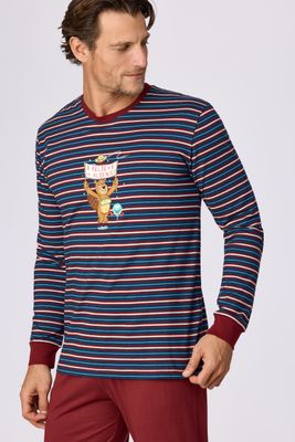 Woody - Jongens/Heren Pyjama - Donkerblauw Gestreept