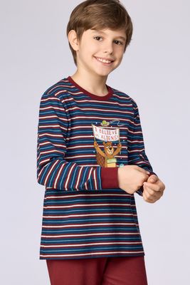 Woody - Jongens/Heren Pyjama - Donkerblauw Gestreept