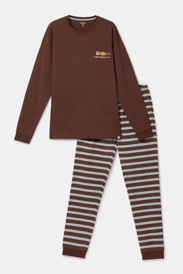 Woody - Herenpyjama - Bruin