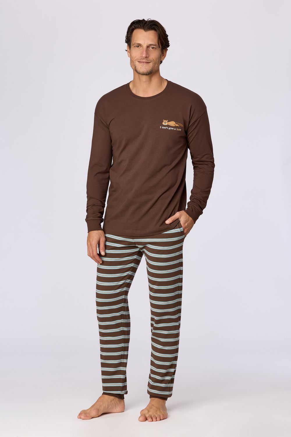 Woody - Herenpyjama - Bruin