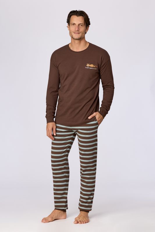 Woody - Herenpyjama - Bruin