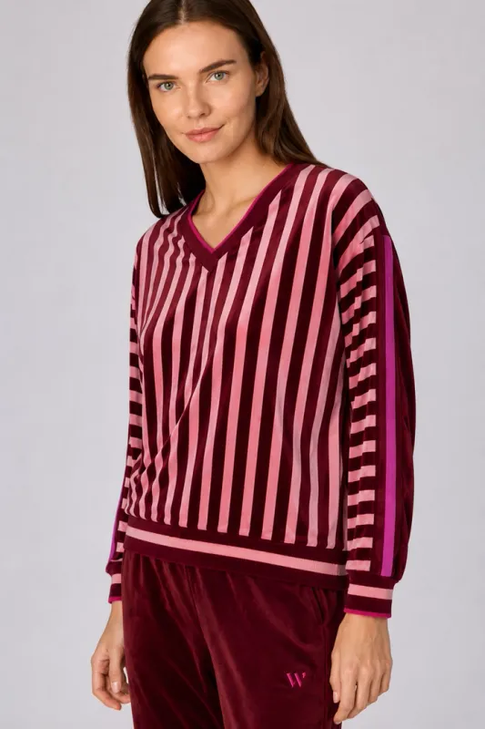 Woody - Dames Huispak - Bordeaux/Roze Streep