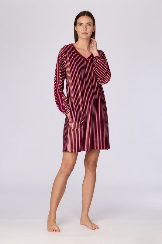 Woody - Lounge Jurk - Bordeaux/Roze Gestreept