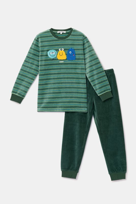 Woody - Jongens Pyjama - Groen/Blauw Gestreept