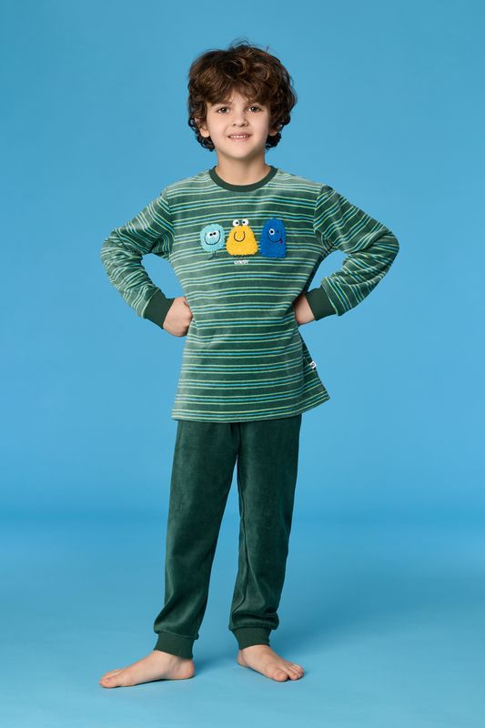 Woody - Jongens Pyjama - Groen/Blauw Gestreept