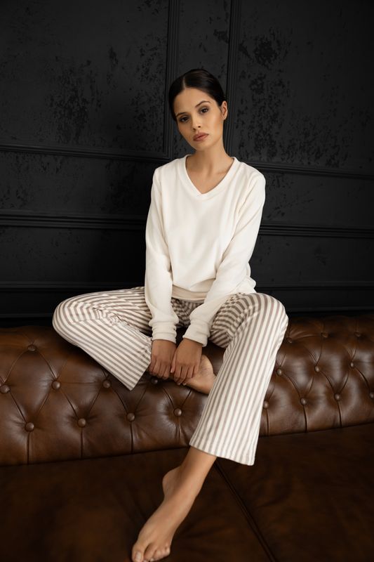 Sensis - Dames Pyjama / Homewear in streelzachte Fleece -  Nolia - Ecru