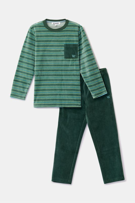 Woody - Heren Pyjama - Groen met Blauwe Streep