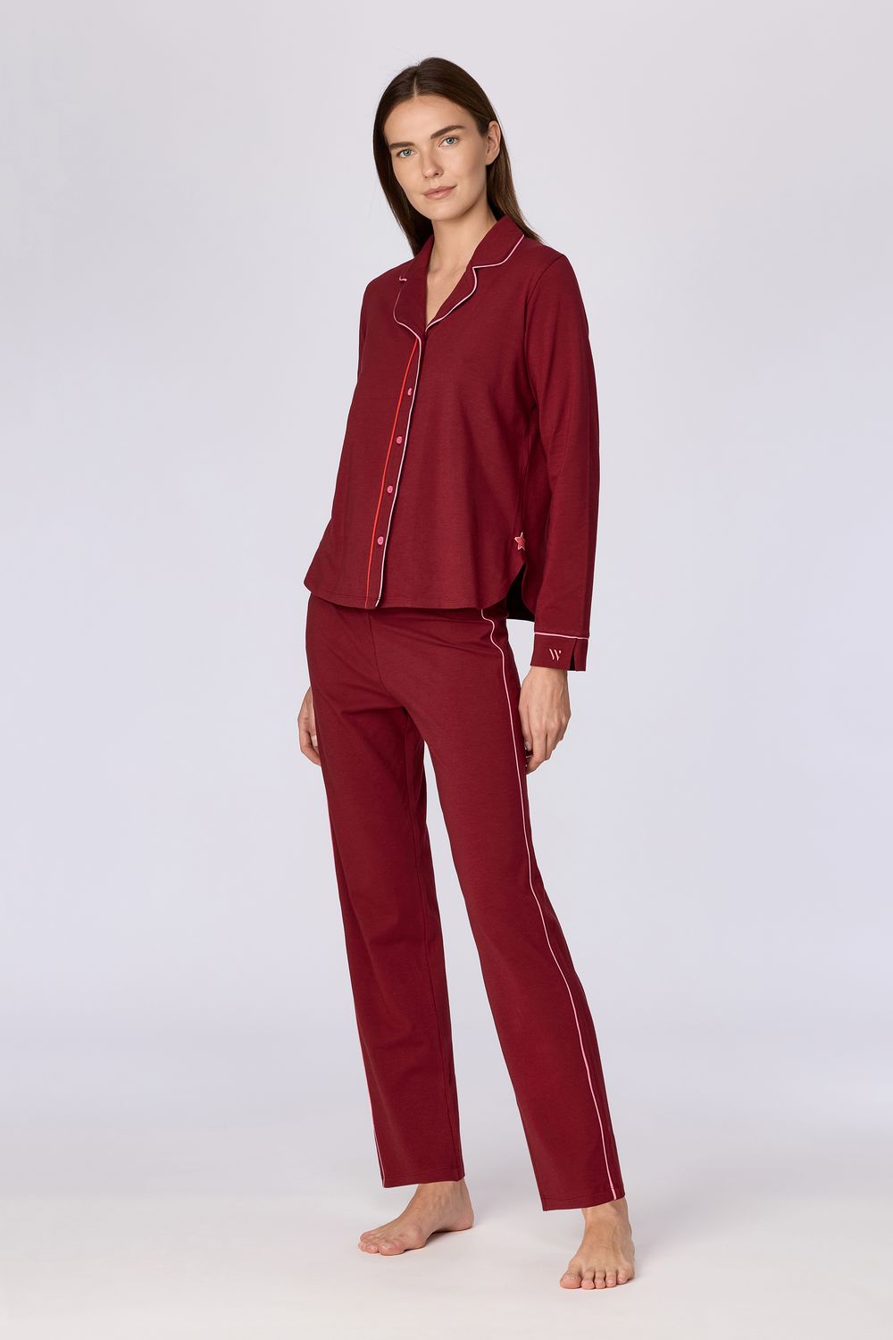 Woody - Dames Pyjama - Bordeaux