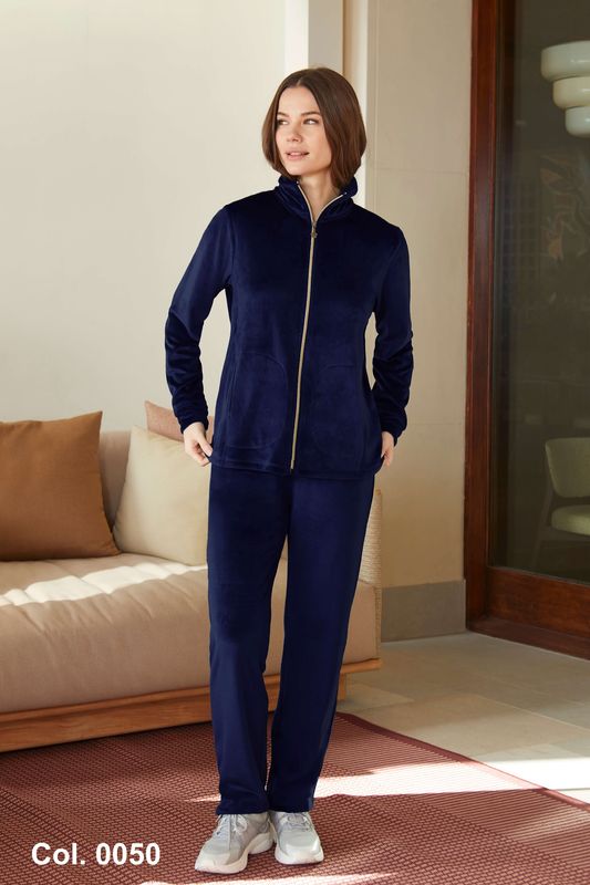 Barandi – Dames Homewear met Rits “Bibiana” – Donkerblauw – Zachte Velourslook