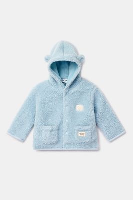 Woody Baby Teddy Jasje “My First Woody” – Lichtblauw – Sherpa Vest met Kap &amp; Berenoortjes