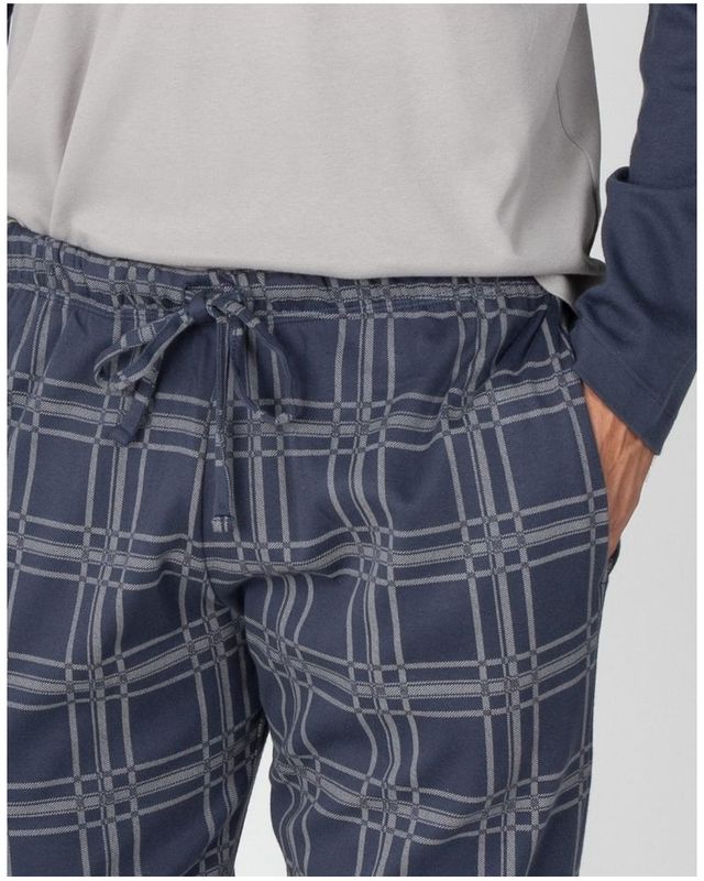 Massana – Heren Pyjama “Biker” – Grijs/Donkerblauw Geruit – 100% Katoen