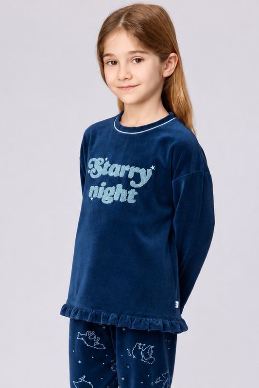 Woody - Meisjes/Dames Pyjama "Starry Night" - Donkerblauw