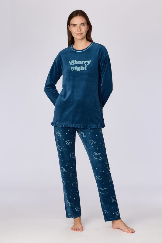 Woody - Meisjes/Dames Pyjama "Starry Night" - Donkerblauw