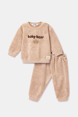 Woody Baby – Velours Pyjama “Baby Bear” – Beige