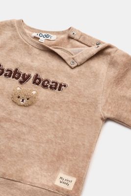 Woody Baby – Velours Pyjama “Baby Bear” – Beige