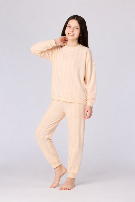Woody - Unisex Pyjama - Ecru met Hartjes