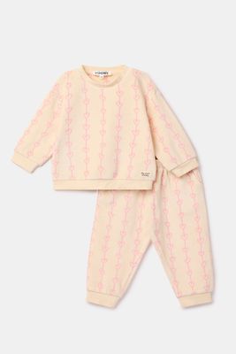 Woody Baby – Velours Pyjama met Hartjes – Ecru/Roze