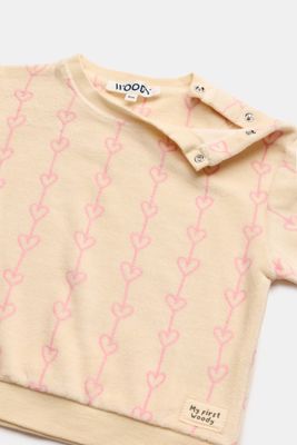 Woody Baby – Velours Pyjama met Hartjes – Ecru/Roze