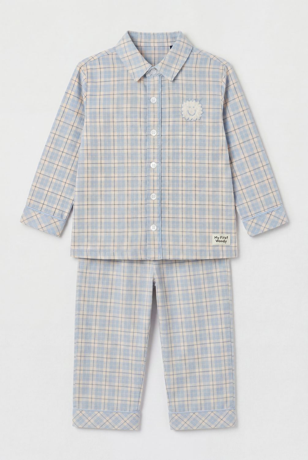 Woody - Baby Pyjama in Geweven Flanel - Lichtblauwe Ruit
