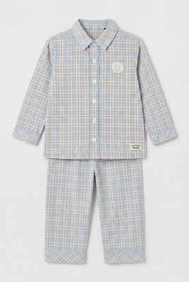 Woody - Baby Pyjama in Geweven Flanel - Lichtblauwe Ruit