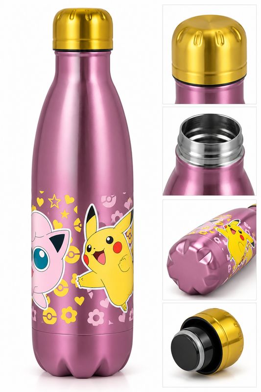 Pokémon Team Pink Drinkfles 780 ml – RVS – Roze met Gouden Dop – Pikachu &amp; Jigglypuff