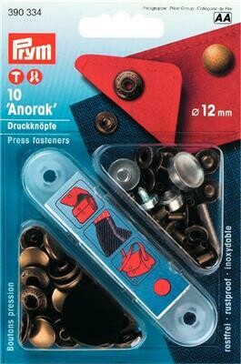 Drukknopen "anorak" 12mm oudmessing