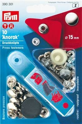 Drukknopen &quot;anorak&quot; 15mm zilver