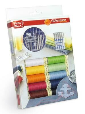 Gütermann bonuspack 10 kleuren + naalden assortiment