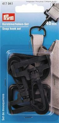 Karabijnhakenset kunststof 40 mm zwart