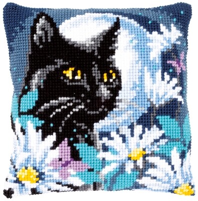 Kruissteek kussen Poes in de nacht