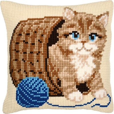 Kruissteek kussen Poes met wol