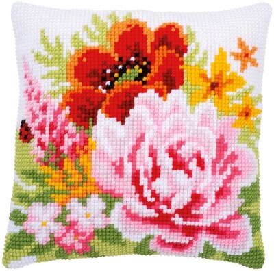 Kruissteek kussen Kleurige bloemen