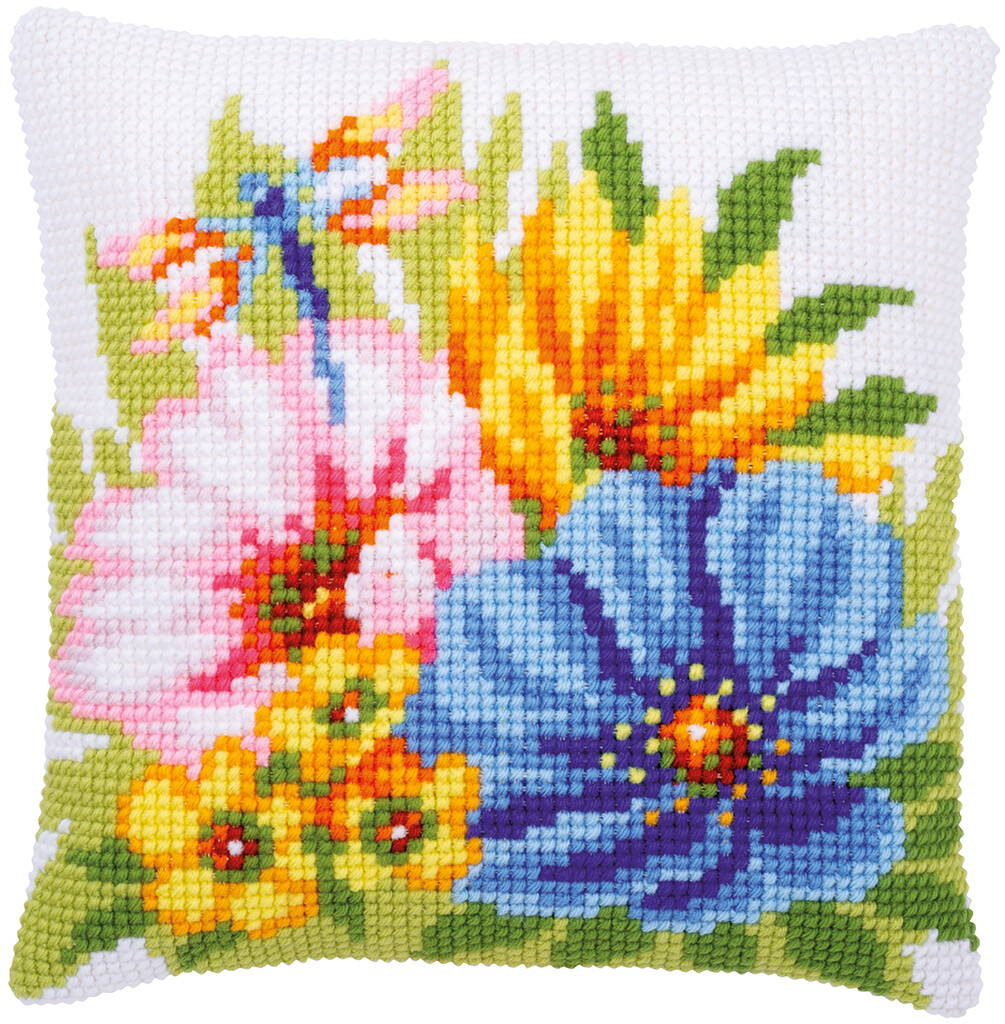 Kruissteek kussen Kleurige bloemen