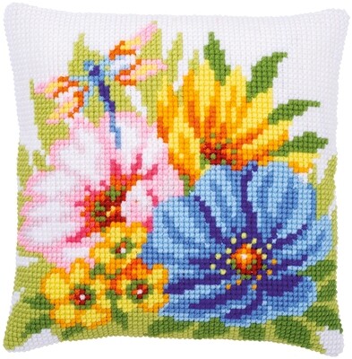 Kruissteek kussen Kleurige bloemen
