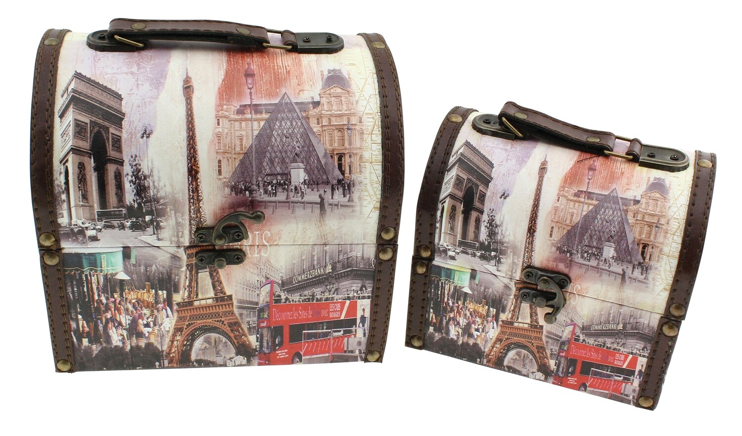 Deco Box hout/leder set 2 stuks