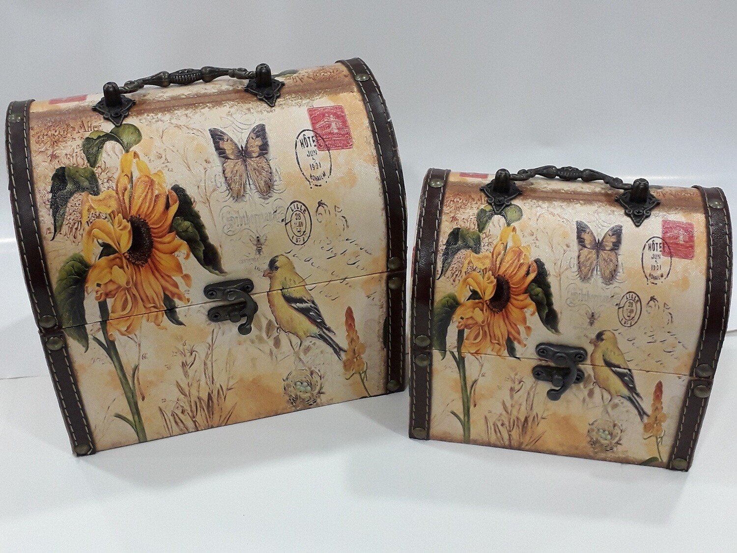 Deco Box hout/leder set 2 stuks