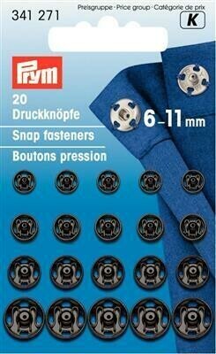 Drukknopen om aan te naaien assortiment 6-11mm zwart