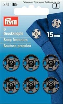 Drukknopen om aan te naaien 15 mm zilver / zwart